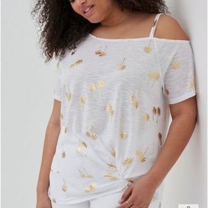 NWT! TORRID gold foil white knot front slub tee, 1X.